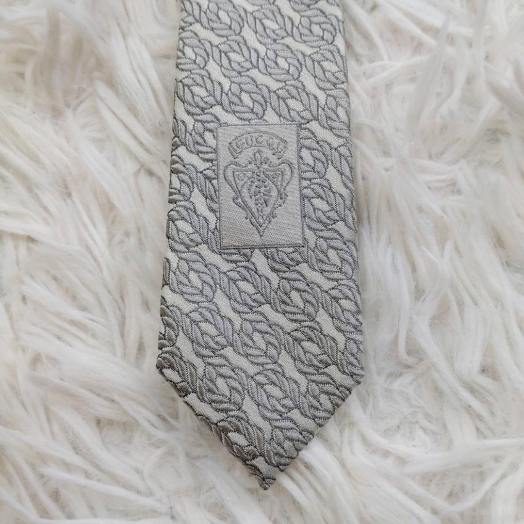 ★美品★ グッチ 高級シルクネクタイ 総柄 ライトグレー