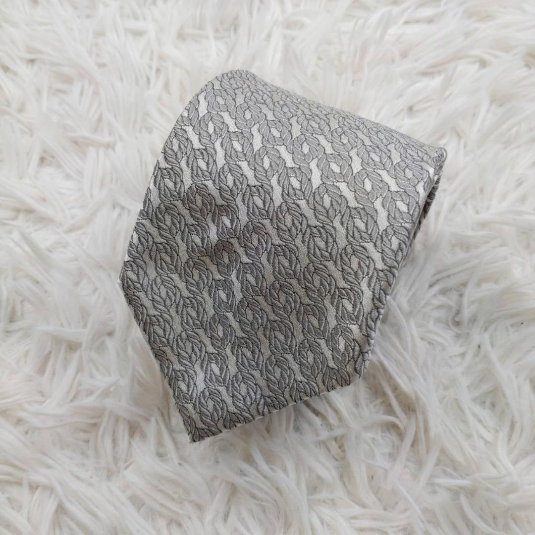 ★美品★ グッチ 高級シルクネクタイ 総柄 ライトグレー