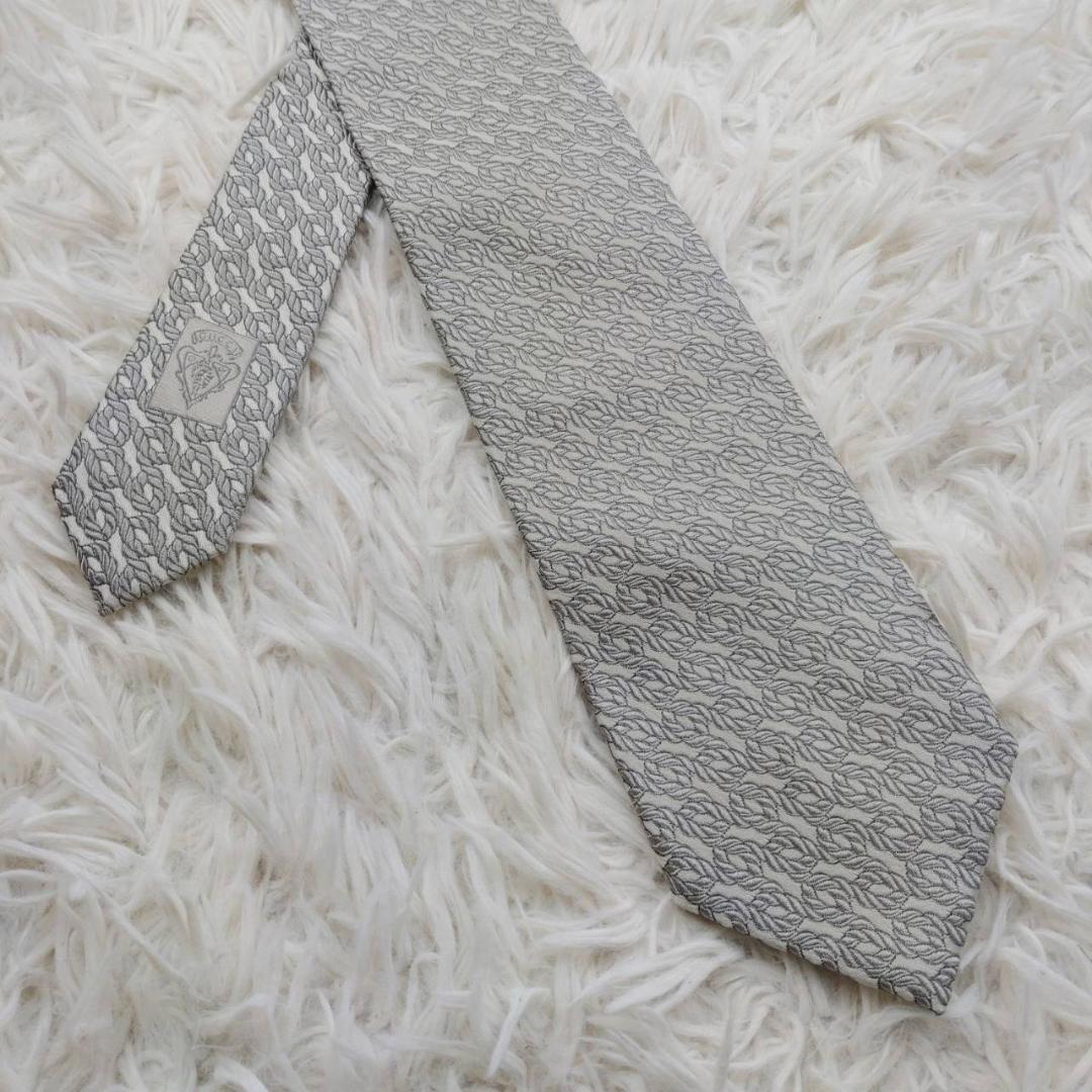 ★美品★ グッチ 高級シルクネクタイ 総柄 ライトグレー
