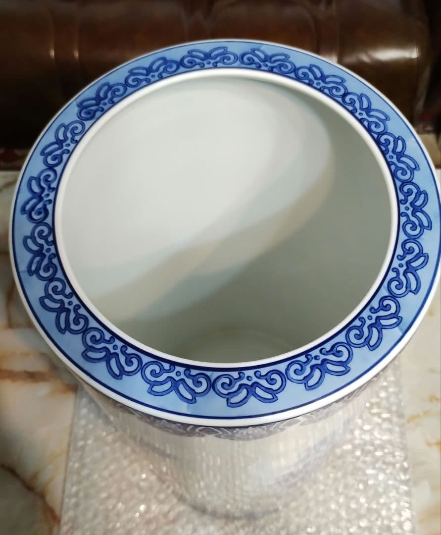 美品　有田焼 　傘立て　陶器　哲山作　染付　山水絵