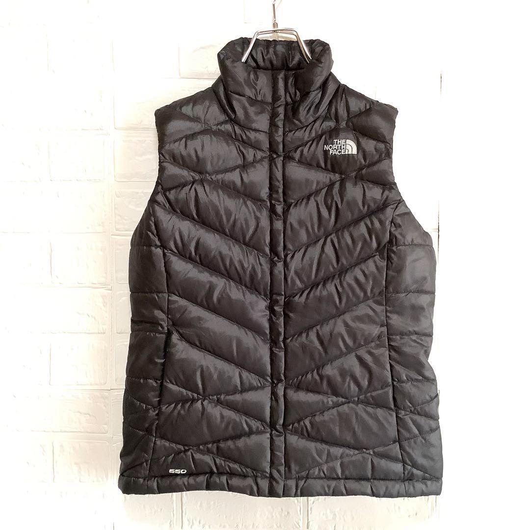 美品 ノースフェイス ダウンベスト 550フィル 刺繍ロゴ ブラック 黒 M