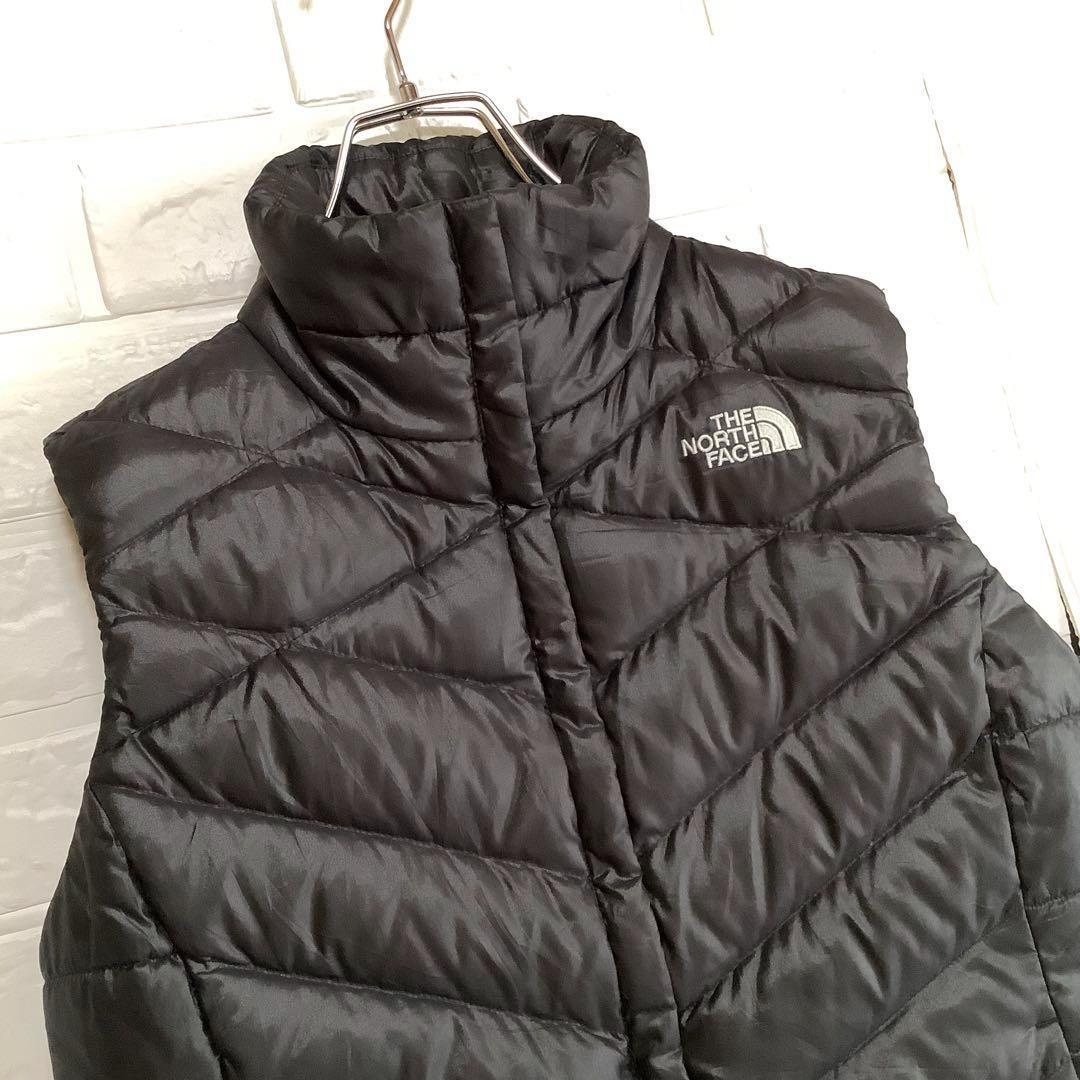 美品 ノースフェイス ダウンベスト 550フィル 刺繍ロゴ ブラック 黒 M