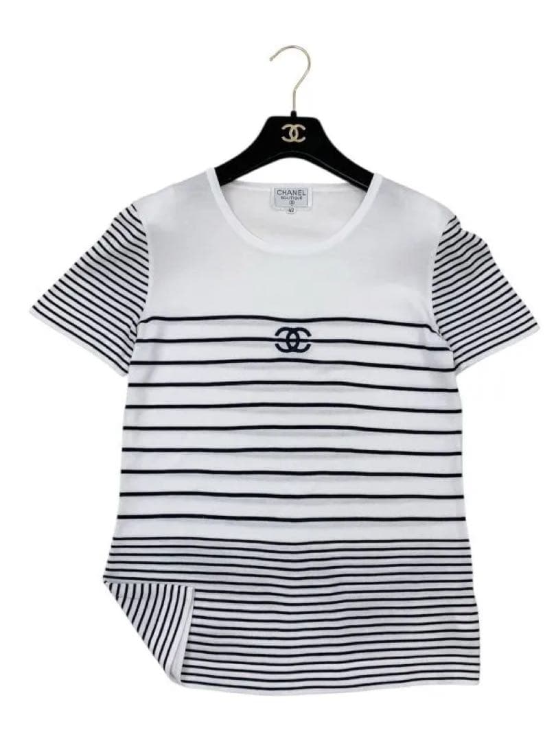 シャネル　正規品　ボーダー　半袖カットソー　Tシャツ