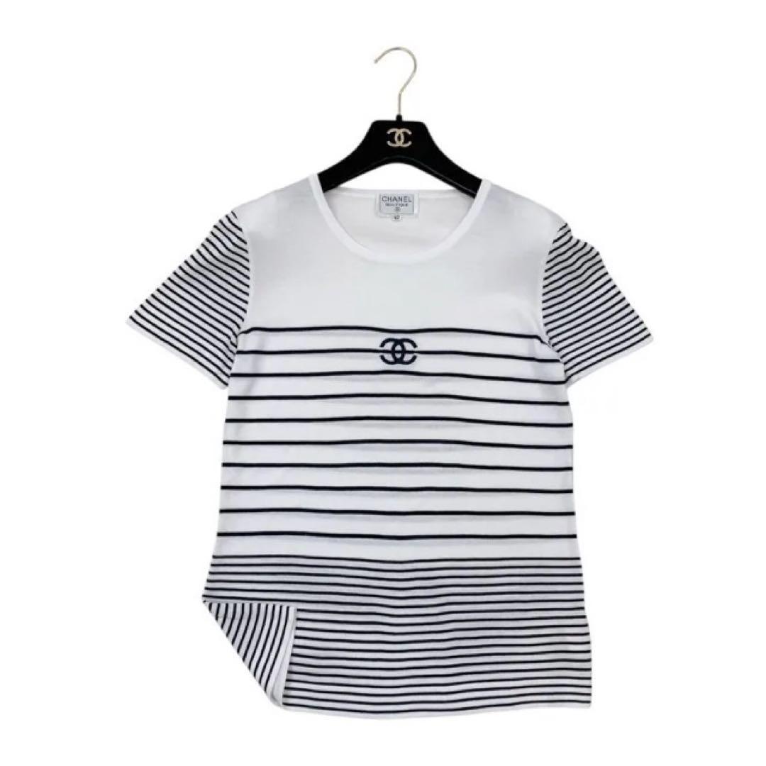 シャネル　正規品　ボーダー　半袖カットソー　Tシャツ