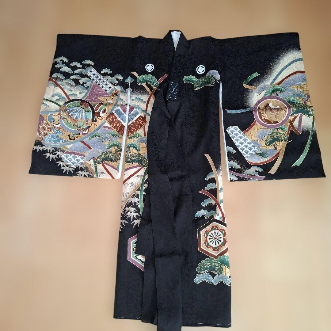 男の子お宮参りセット　正絹着物　ベビードレス