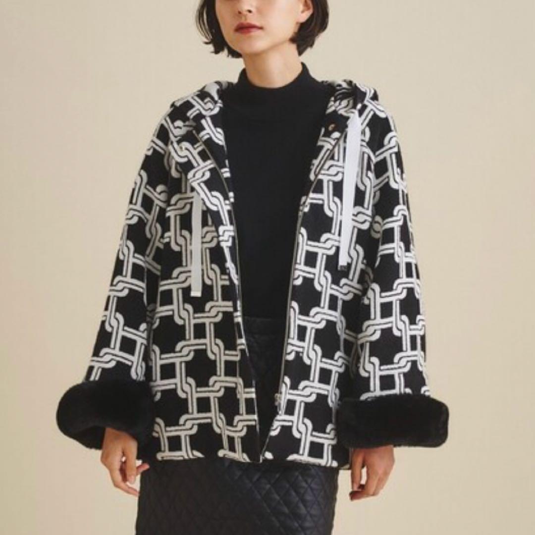 【未使用】グレースクラス キカジャガード ショートコート黒 36