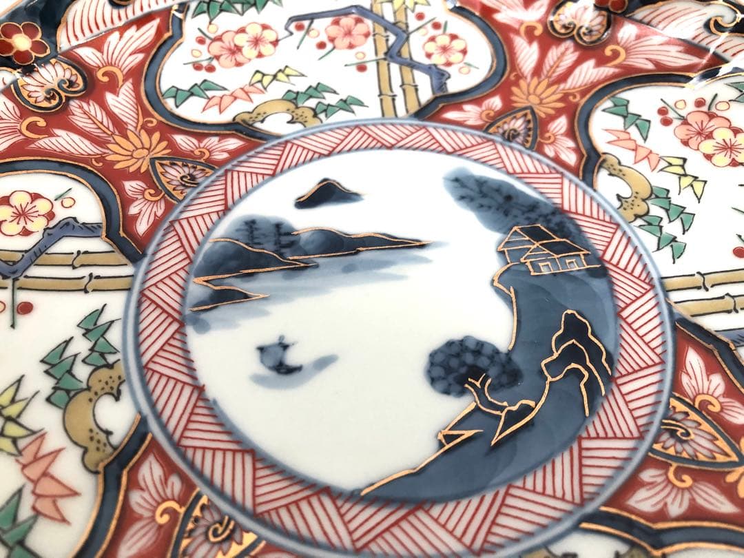 【未使用品】有田焼　清右衛門　松竹梅山水図　平皿　5枚　18.5㎝