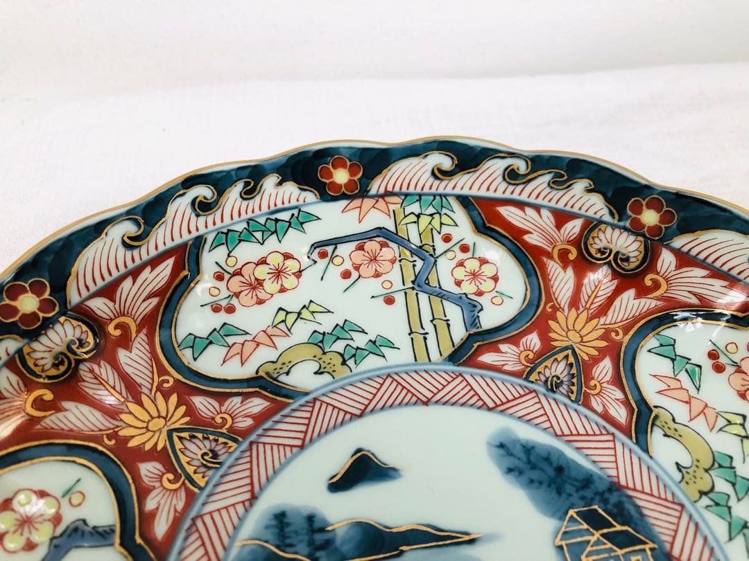 【未使用品】有田焼　清右衛門　松竹梅山水図　平皿　5枚　18.5㎝