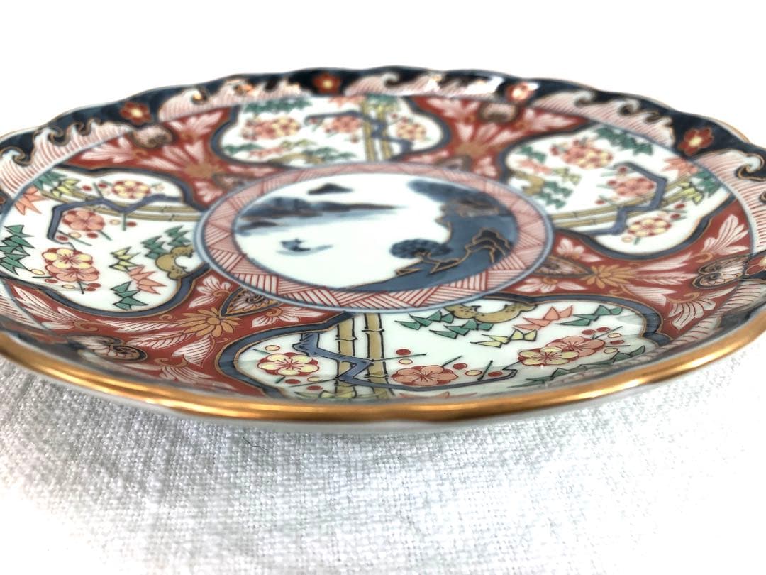 【未使用品】有田焼　清右衛門　松竹梅山水図　平皿　5枚　18.5㎝