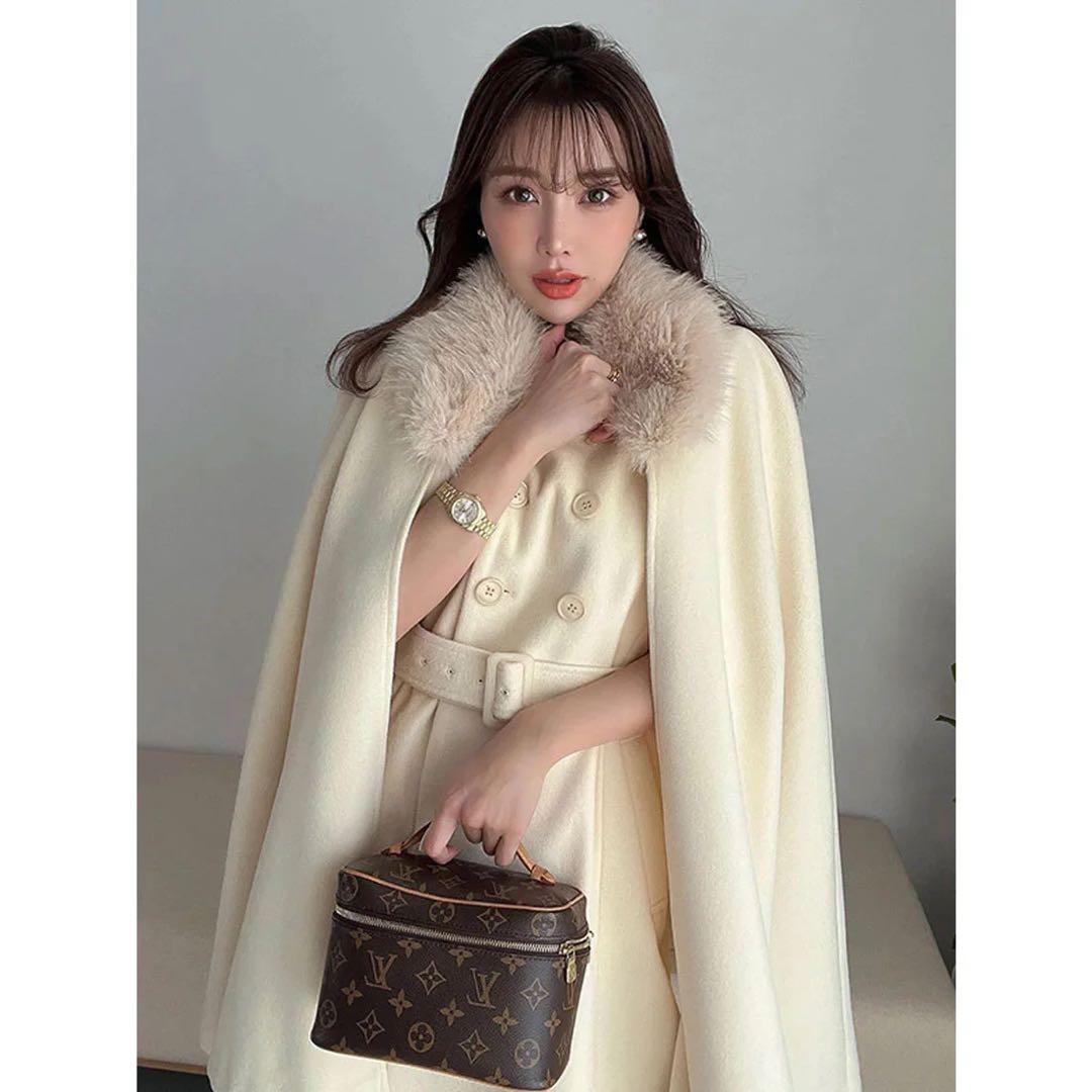 フェイクファーカラーマントコート