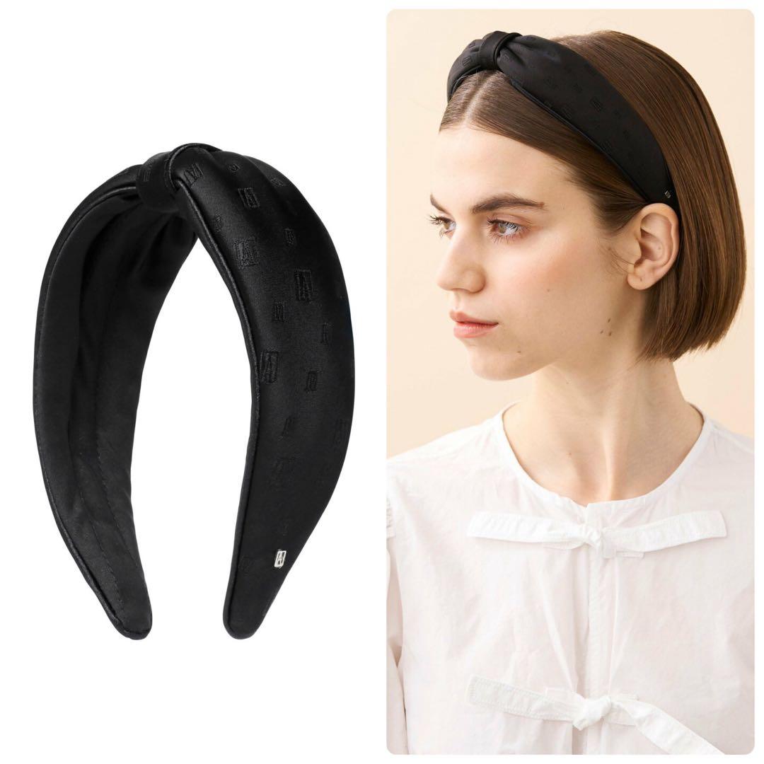 アレクサンドルドゥパリ シルク サテン リボン カチューシャ ロゴ入り ブラック