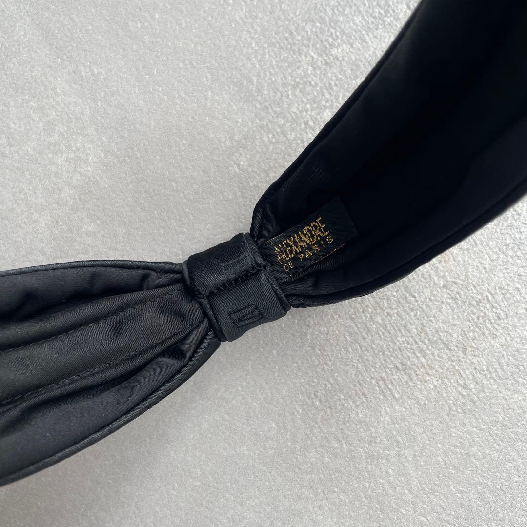 アレクサンドルドゥパリ シルク サテン リボン カチューシャ ロゴ入り ブラック