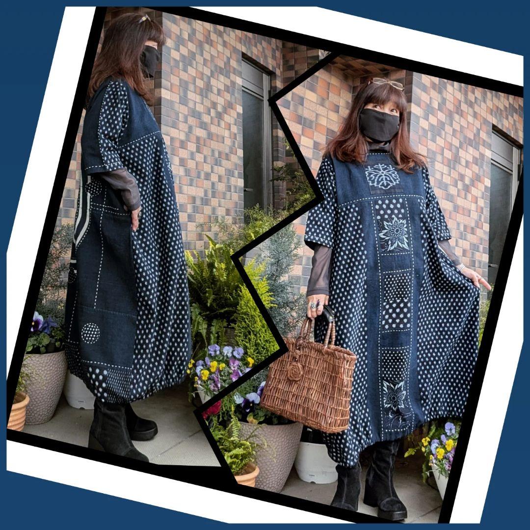 藍染家紋風呂敷♥古布リメイクワンピース　フォーウェイタイプ