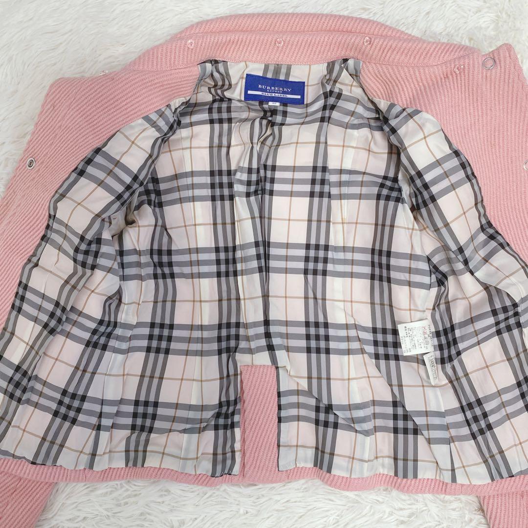 バーバリーブルーレーベル ショート丈ウールコート トグル ピンク ノバチェック