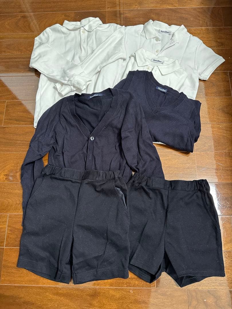 お受験7点セットfamiliar カーディガンとショートパンツセット 黒・白・紺