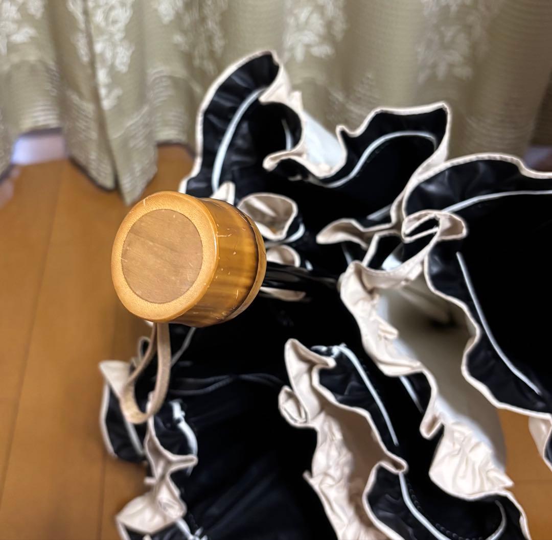 芦屋ロサブラン日傘 3段折り(傘袋付) フリル アイボリー×ベージュ 匿名配送