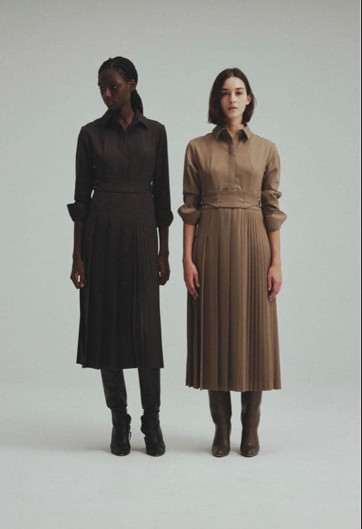 L'AUBE BLANC Asymmetry pleats Dress Sサイズ