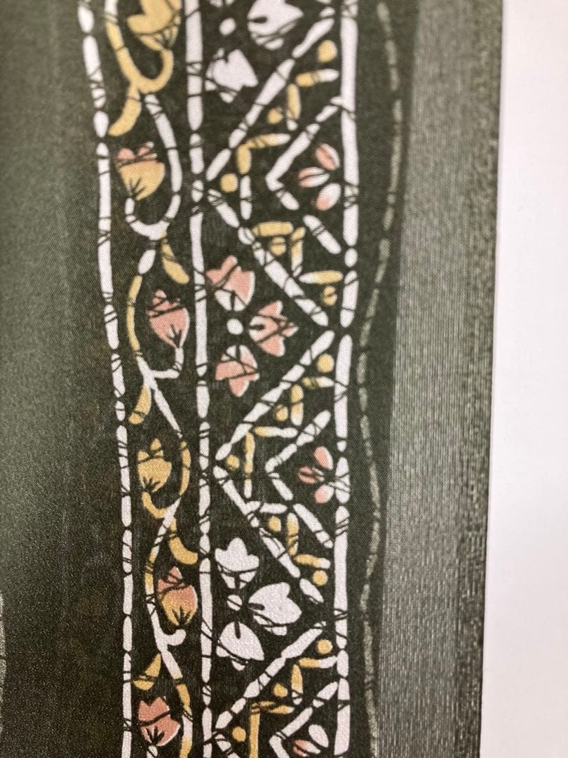 新品未使用美品　襦袢反物　緑地に縞小紋　正絹