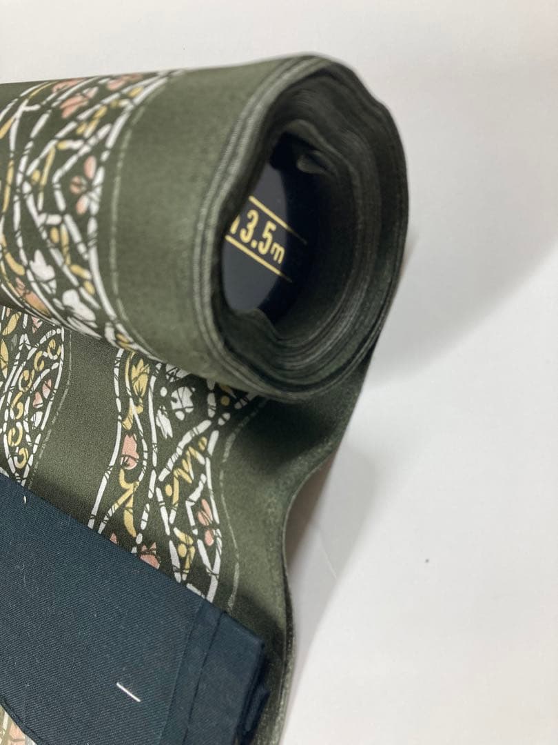 新品未使用美品　襦袢反物　緑地に縞小紋　正絹