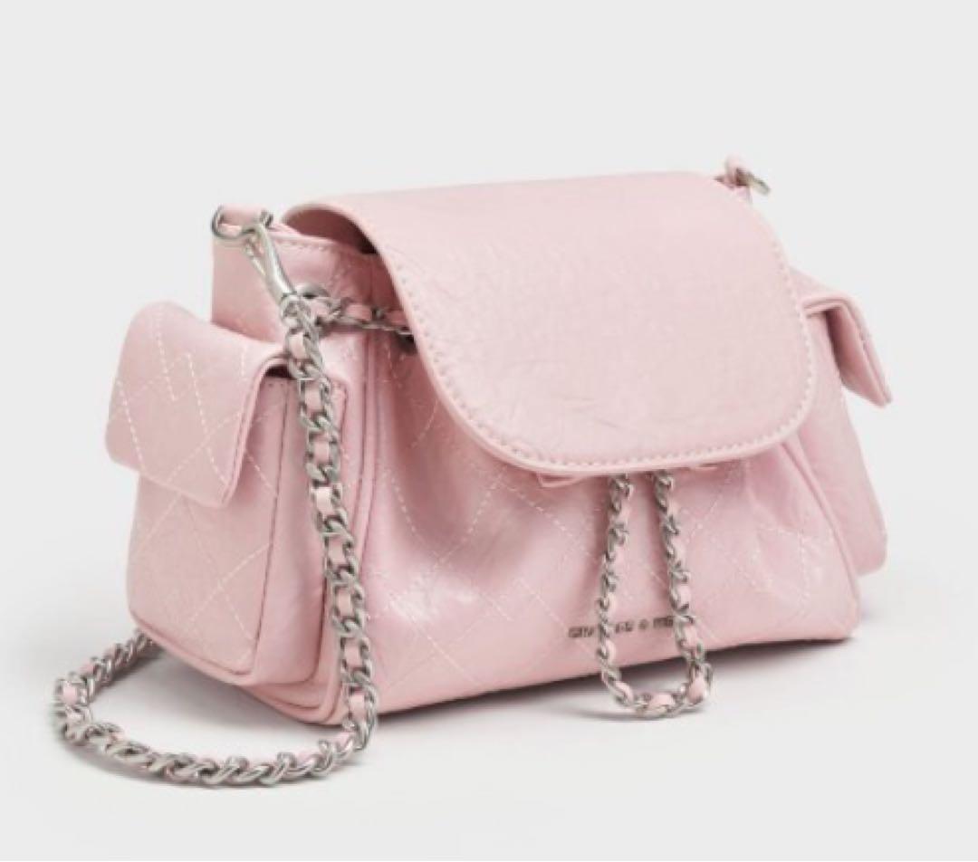 美品 CHARLES&KEITH Duo ピンク バックパック