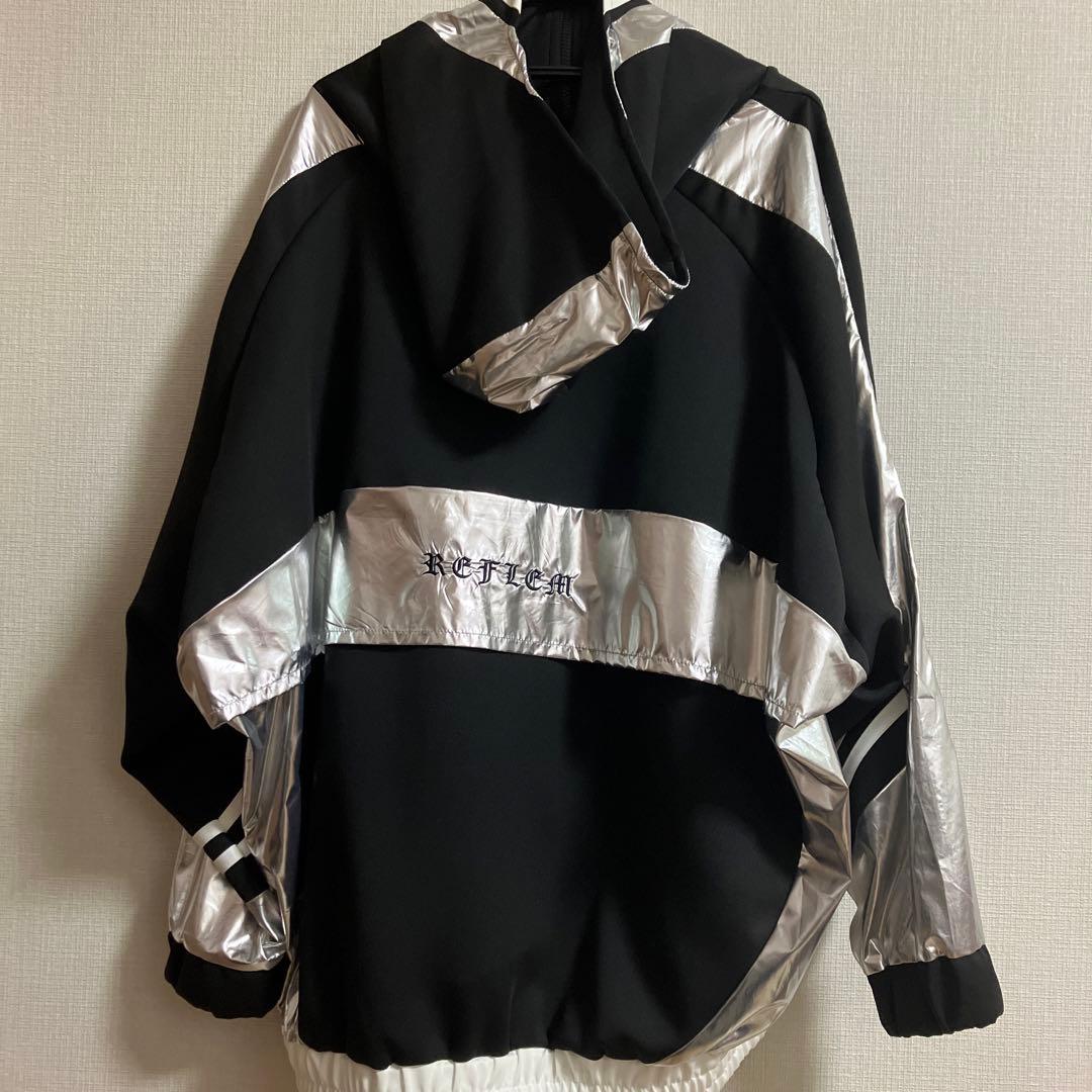 レフレム REFLEM BIG切替メタリックジャージパーカー ブラック×シルバー