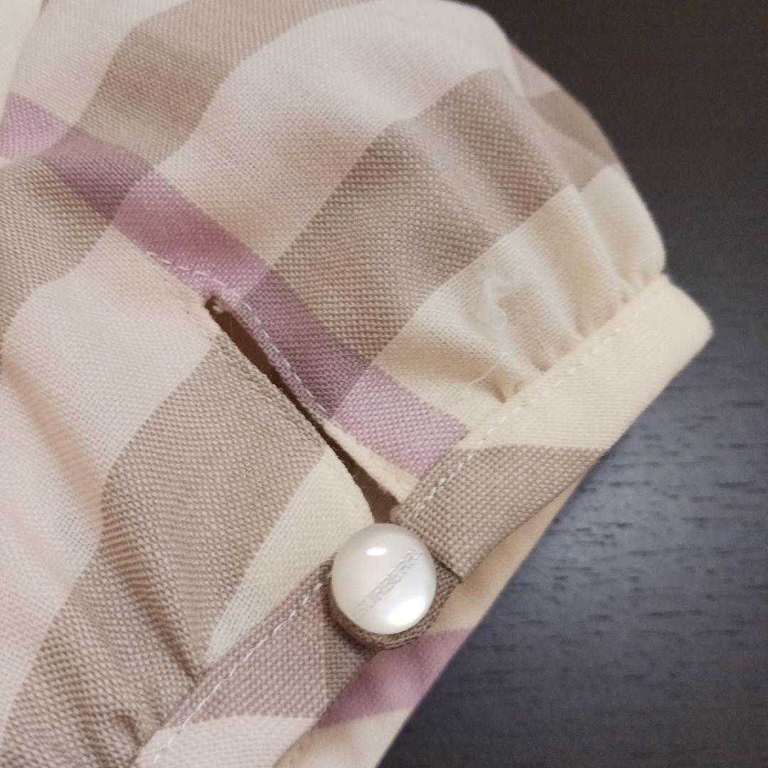 BURBERRY120白チェック柄 半袖ワンピース ベージュ系