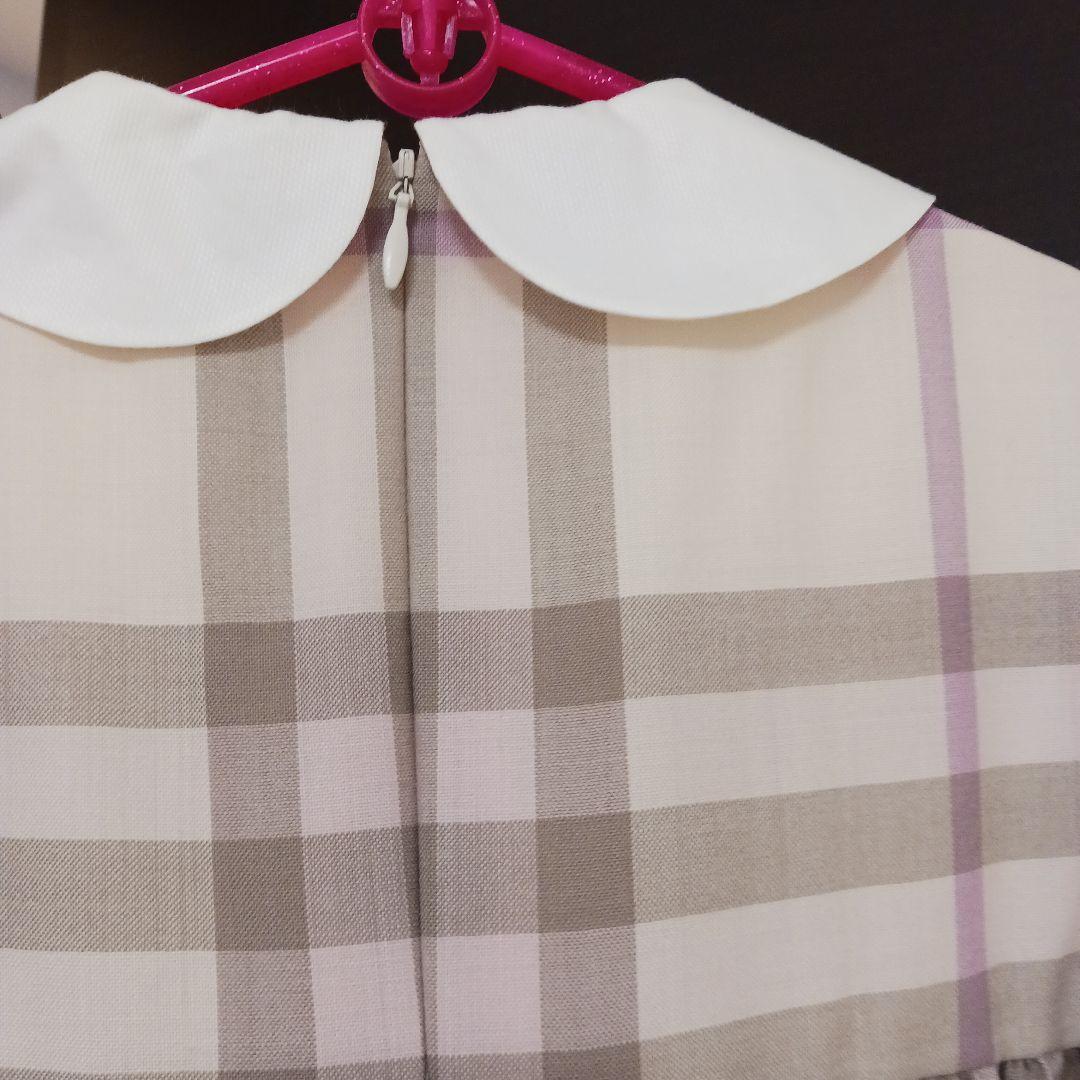 BURBERRY120白チェック柄 半袖ワンピース ベージュ系