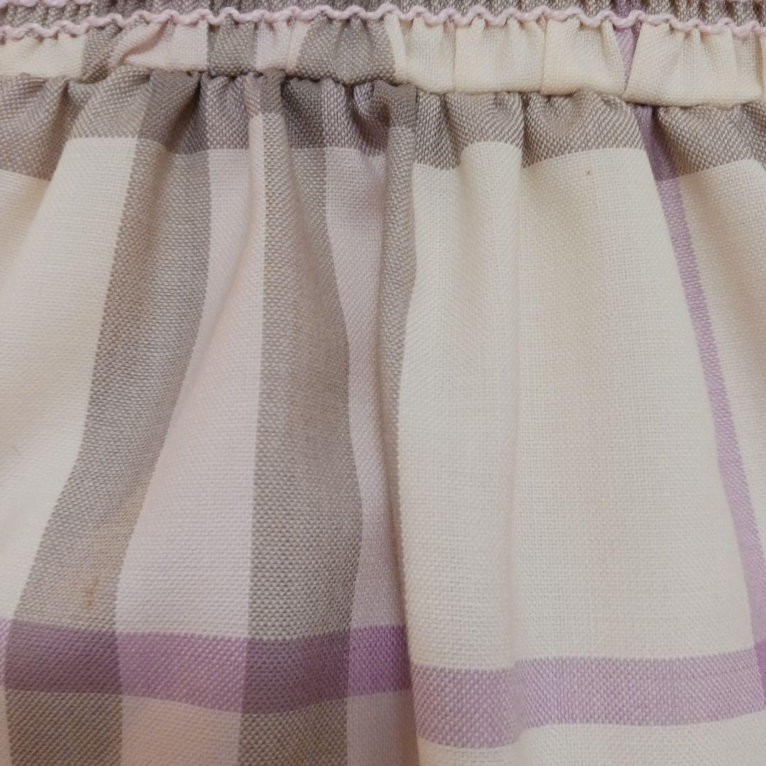 BURBERRY120白チェック柄 半袖ワンピース ベージュ系