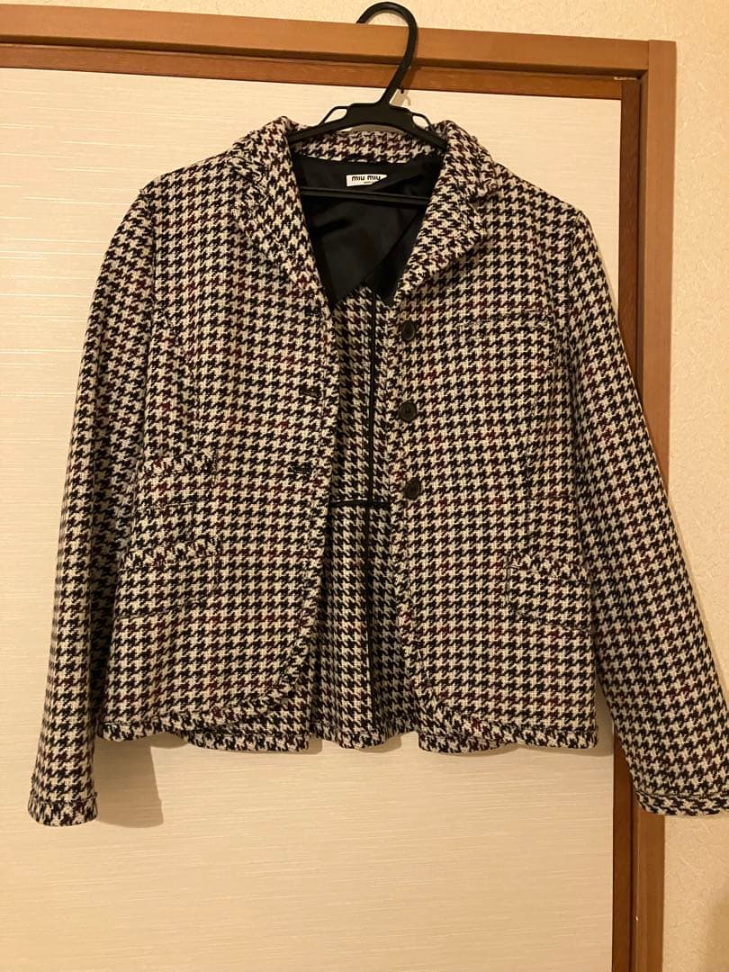 ミュウミュウ　シングルジャケット ツイード 千鳥格子 ハウンドトゥース