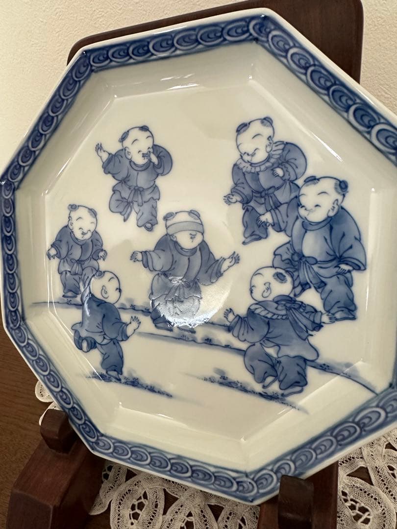 三川内焼☆平戸松山窯☆飾り皿☆唐子七人