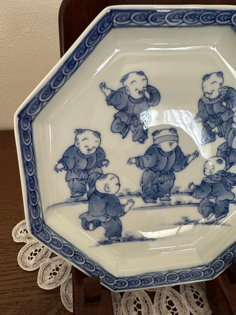 三川内焼☆平戸松山窯☆飾り皿☆唐子七人