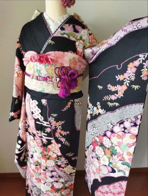 431.クロミちゃんみたいな振袖7点セット 正絹　フルセット　成人式