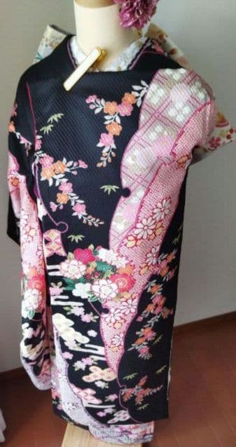 431.クロミちゃんみたいな振袖7点セット 正絹　フルセット　成人式