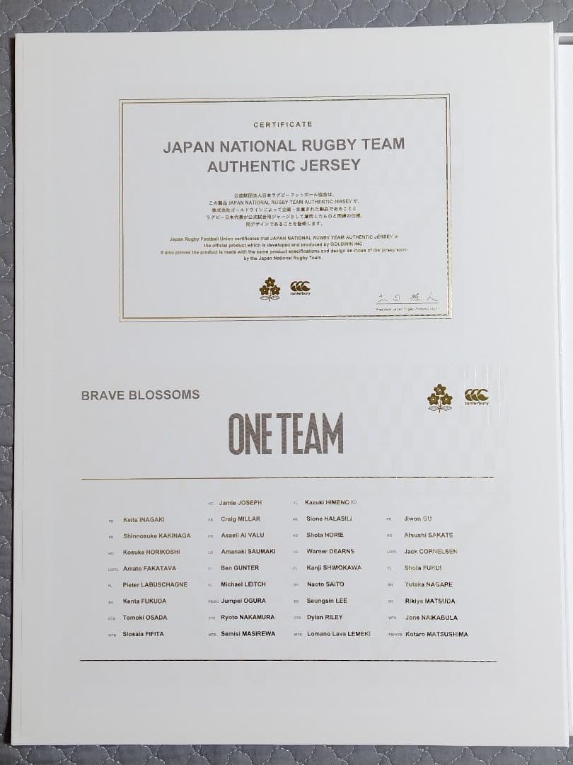 ラグビー　日本代表　ジャージ　オーセンティックジャージ　バックス　新品未使用