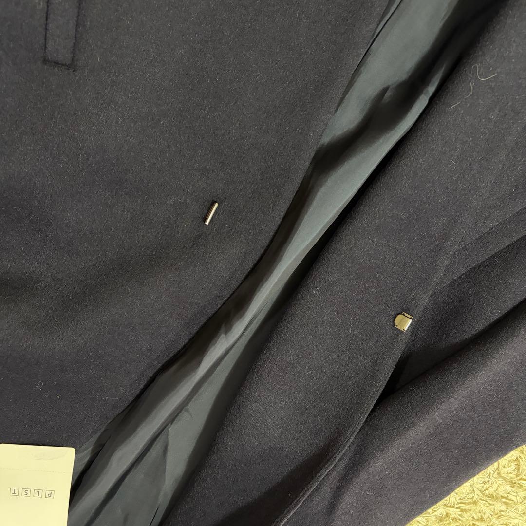 新品 PLST ウールモッサカラーレスコート Sサイズ ネイビー