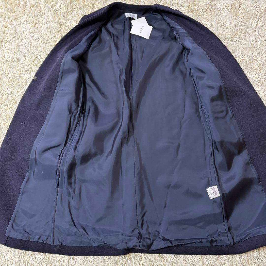 新品 PLST ウールモッサカラーレスコート Sサイズ ネイビー