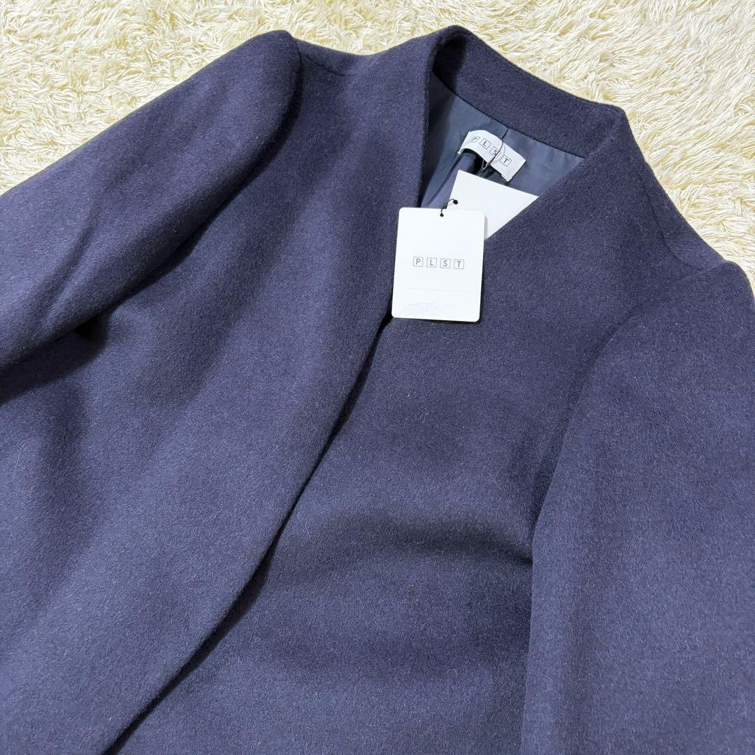 新品 PLST ウールモッサカラーレスコート Sサイズ ネイビー