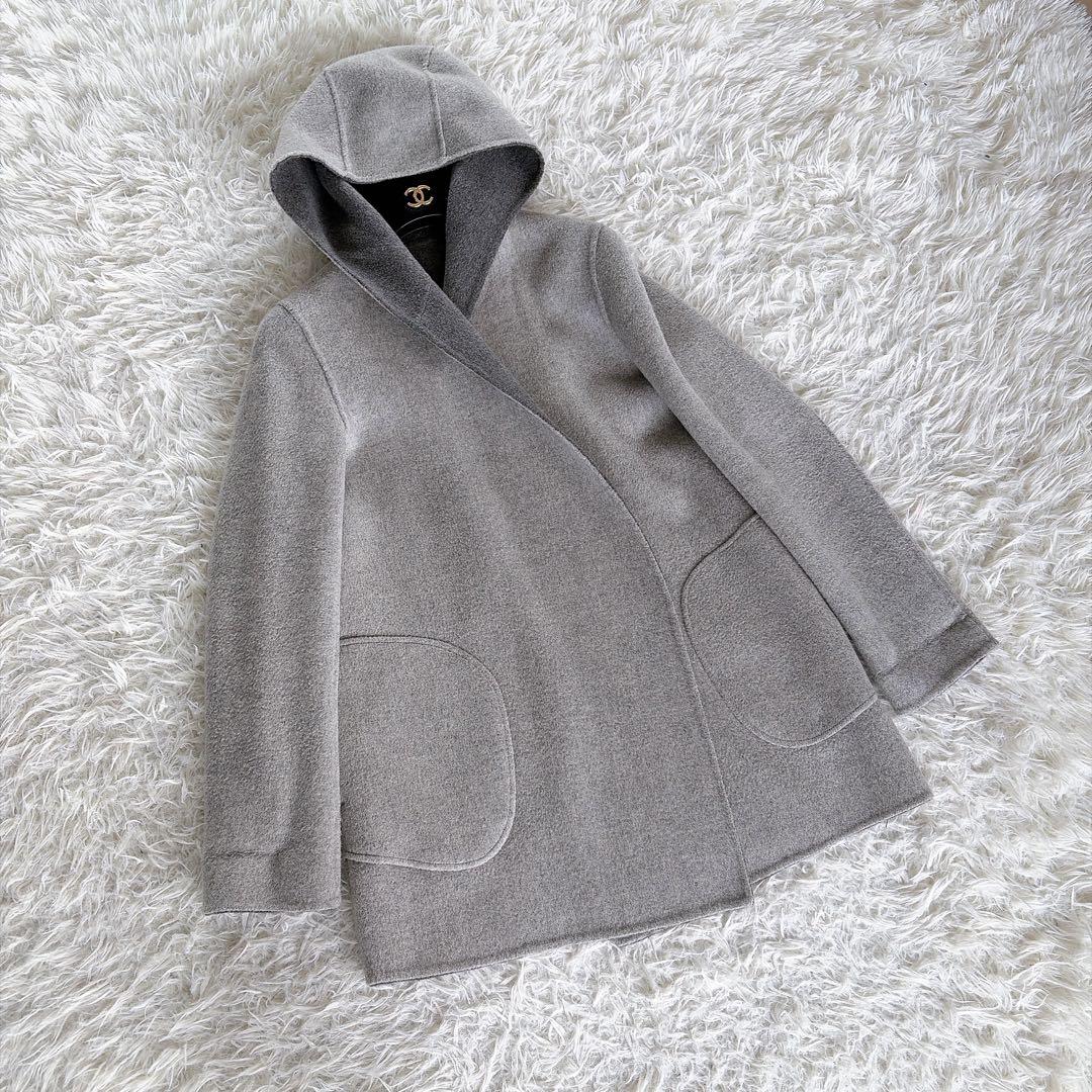 美品✨【セオリー】カシミヤウール リバーシブル ダブルフェイスフードコートグレー