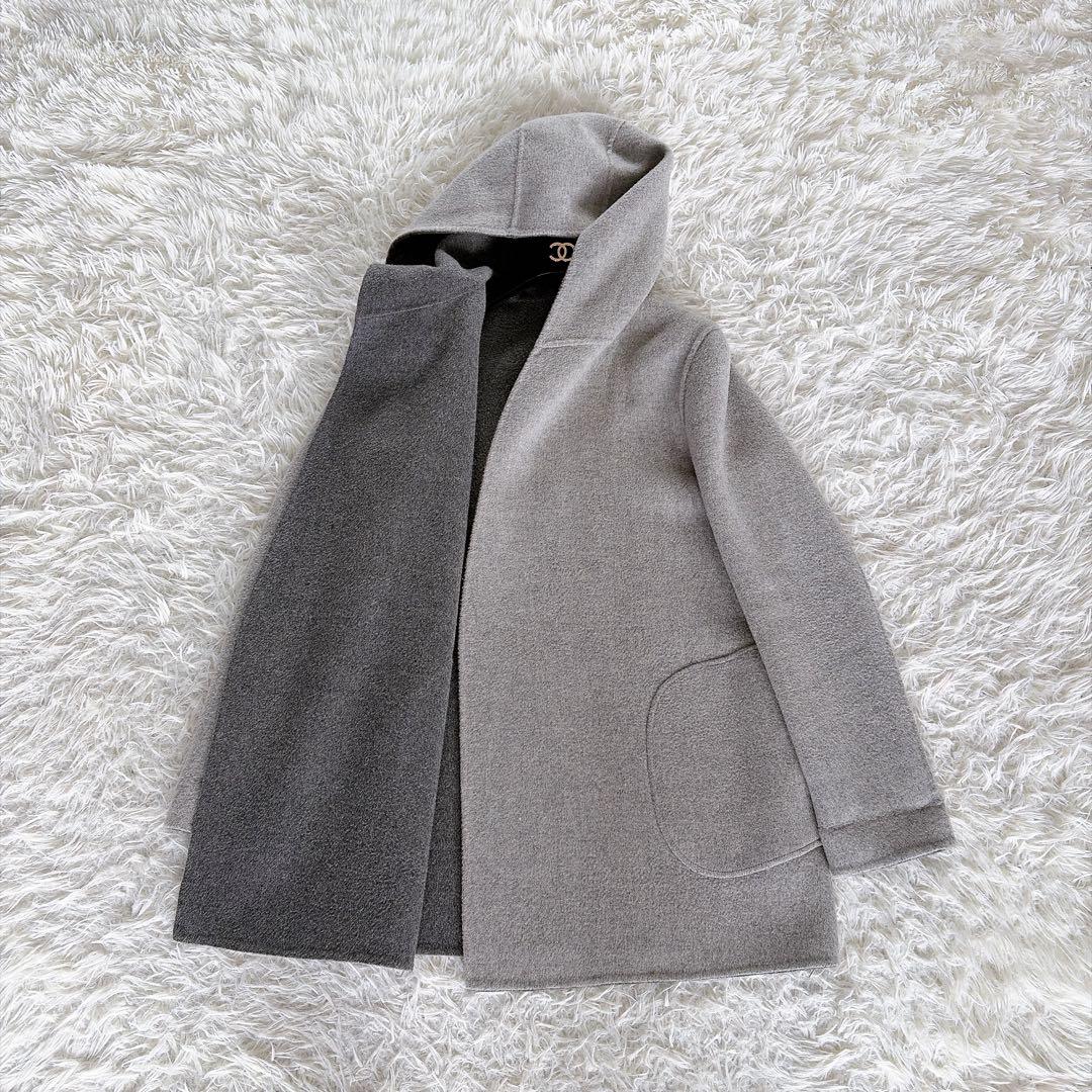 美品✨【セオリー】カシミヤウール リバーシブル ダブルフェイスフードコートグレー