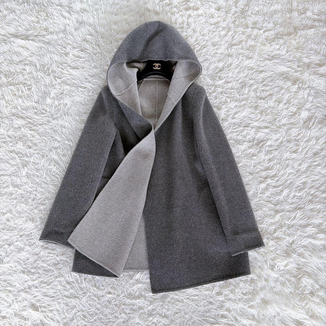 美品✨【セオリー】カシミヤウール リバーシブル ダブルフェイスフードコートグレー