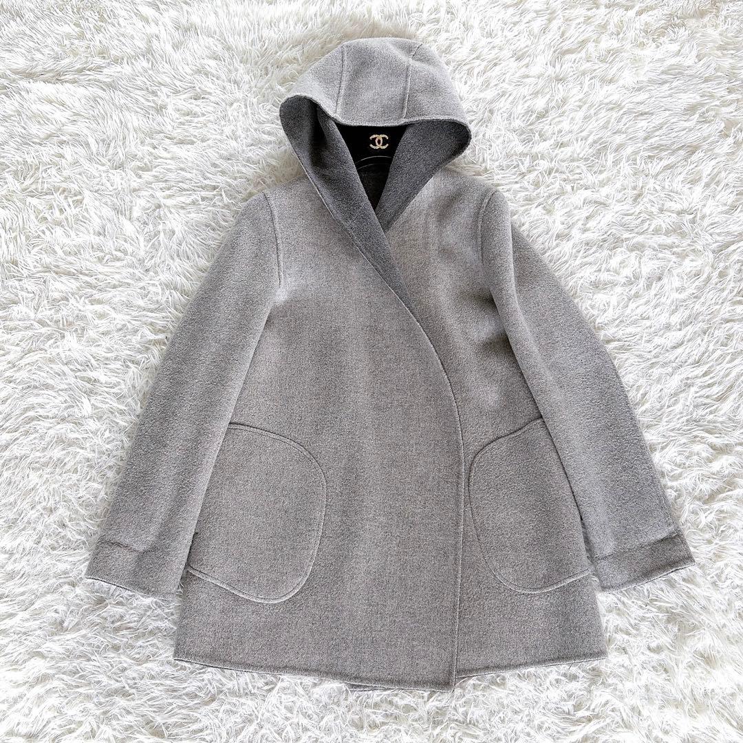 美品✨【セオリー】カシミヤウール リバーシブル ダブルフェイスフードコートグレー