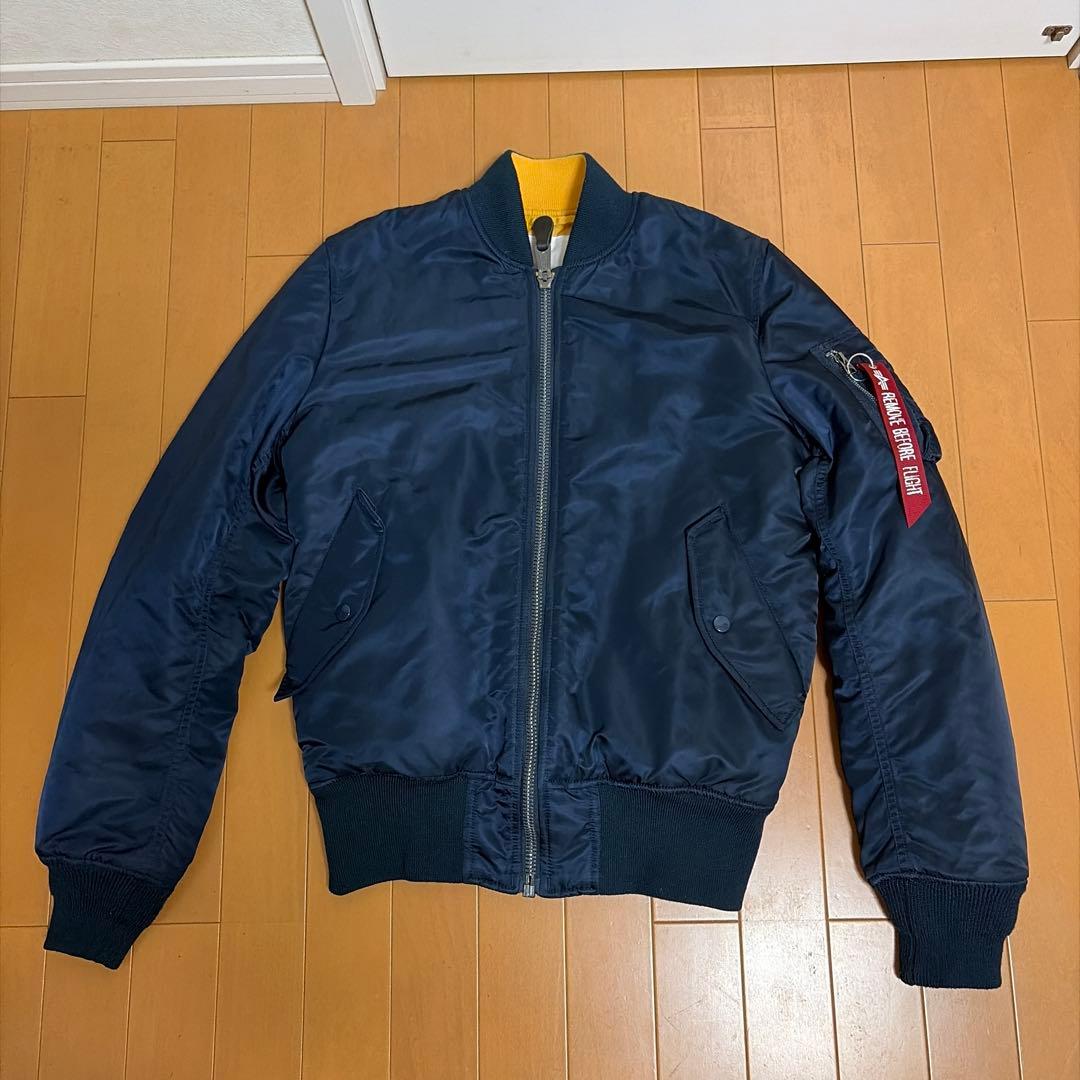 【美品】ALPHA MA-1フライトジャケット ネイビー M ブラッドチット