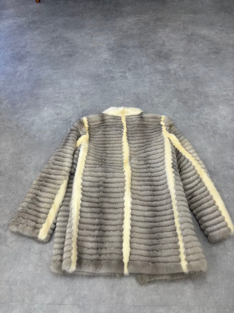 サファイアミンク 毛皮ジャケット リアルファー グレー×ホワイト サイズ13