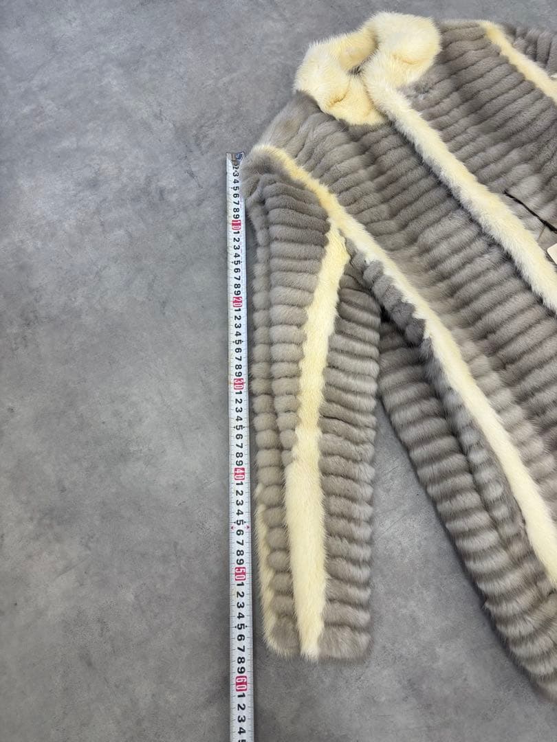 サファイアミンク 毛皮ジャケット リアルファー グレー×ホワイト サイズ13