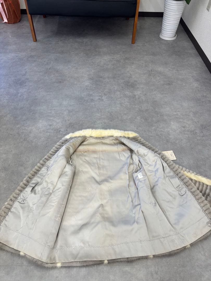 サファイアミンク 毛皮ジャケット リアルファー グレー×ホワイト サイズ13