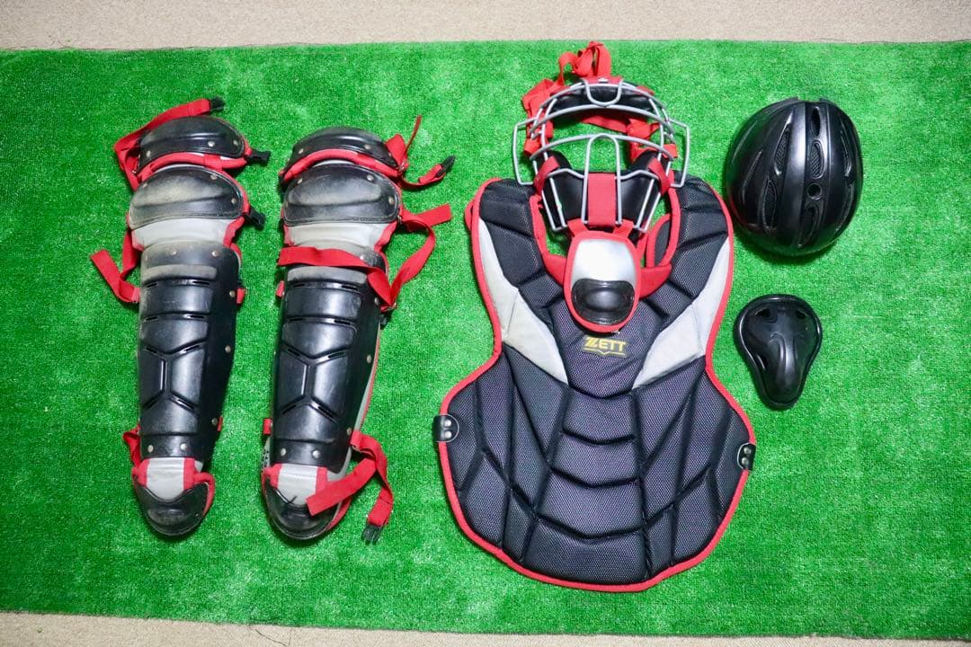 ZETT 軟式野球用キャッチャー防具セット 黒/赤