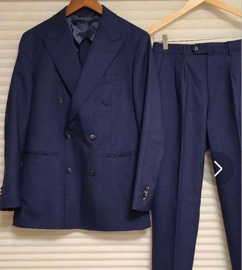 UNIVERSAL LANGUAGE ダブルスーツ ネイビーグレンチェック