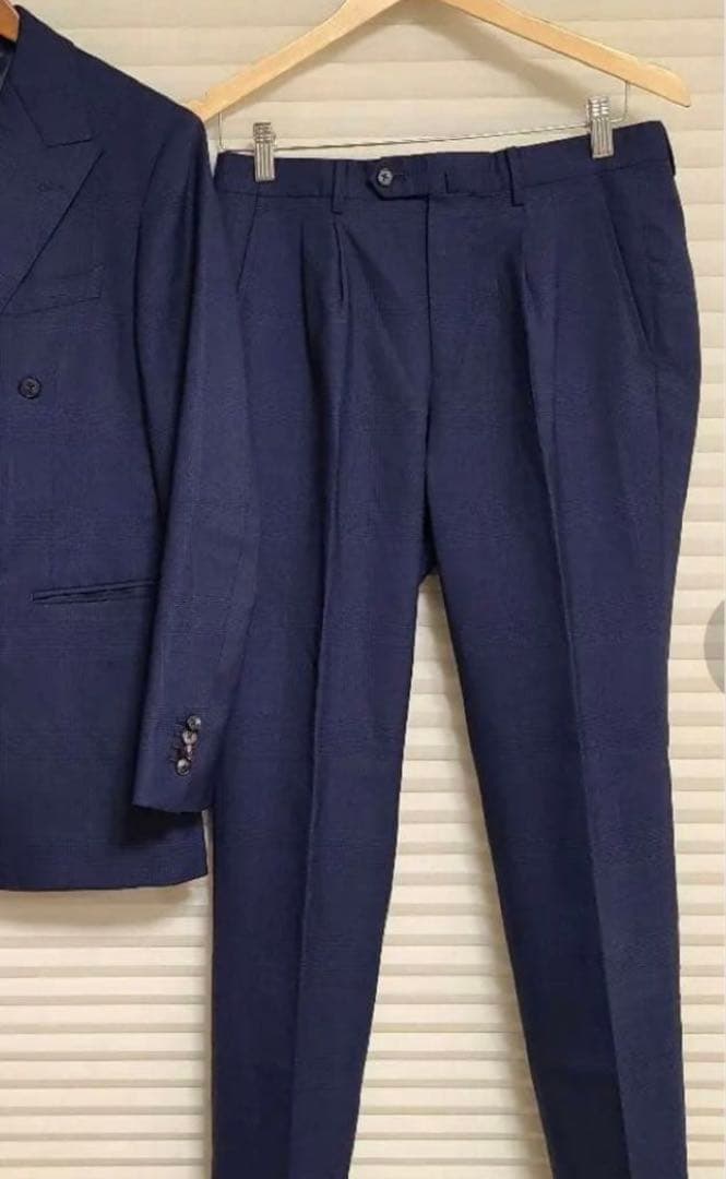 UNIVERSAL LANGUAGE ダブルスーツ ネイビーグレンチェック