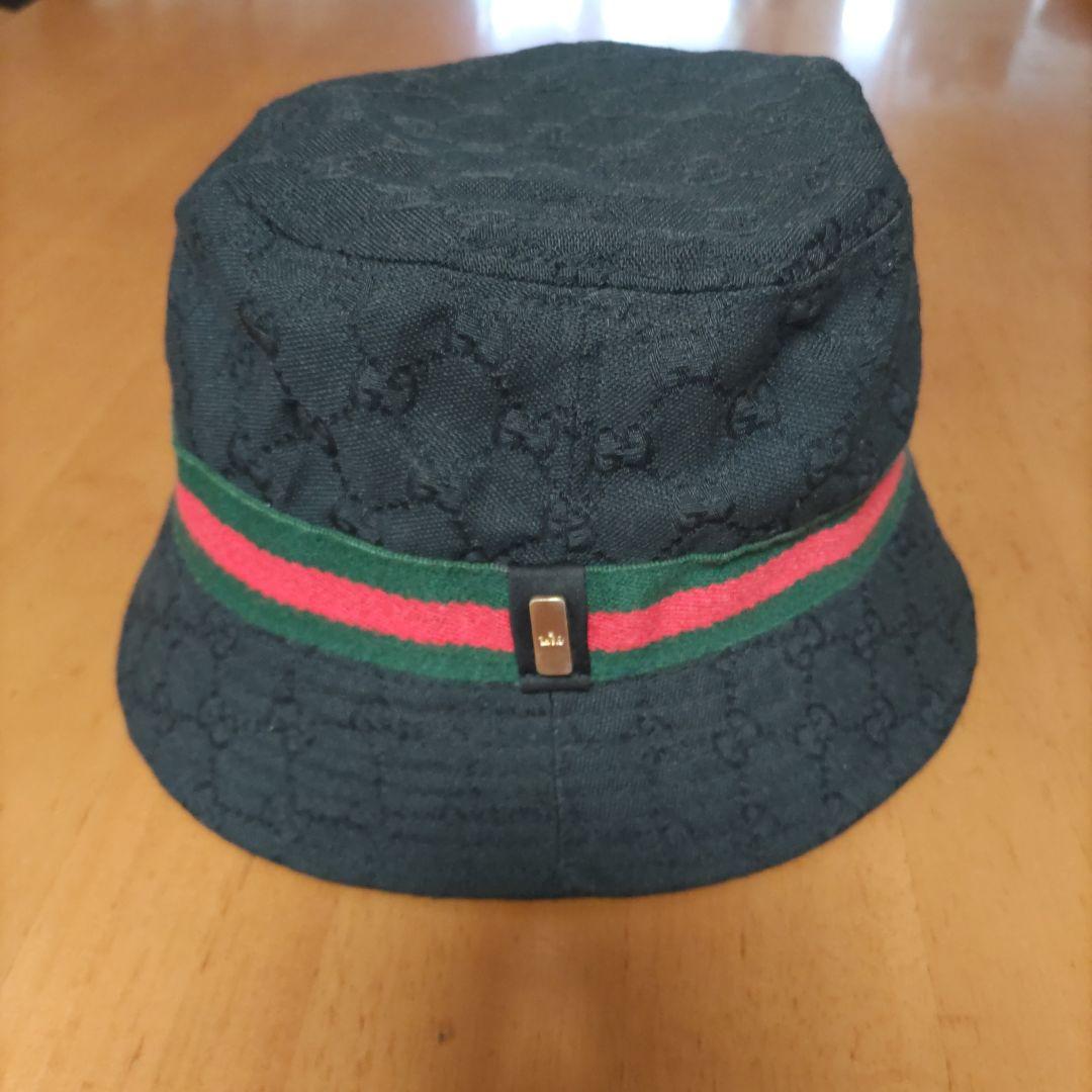 GUCCI バケットハット 黒 緑赤ストライプ