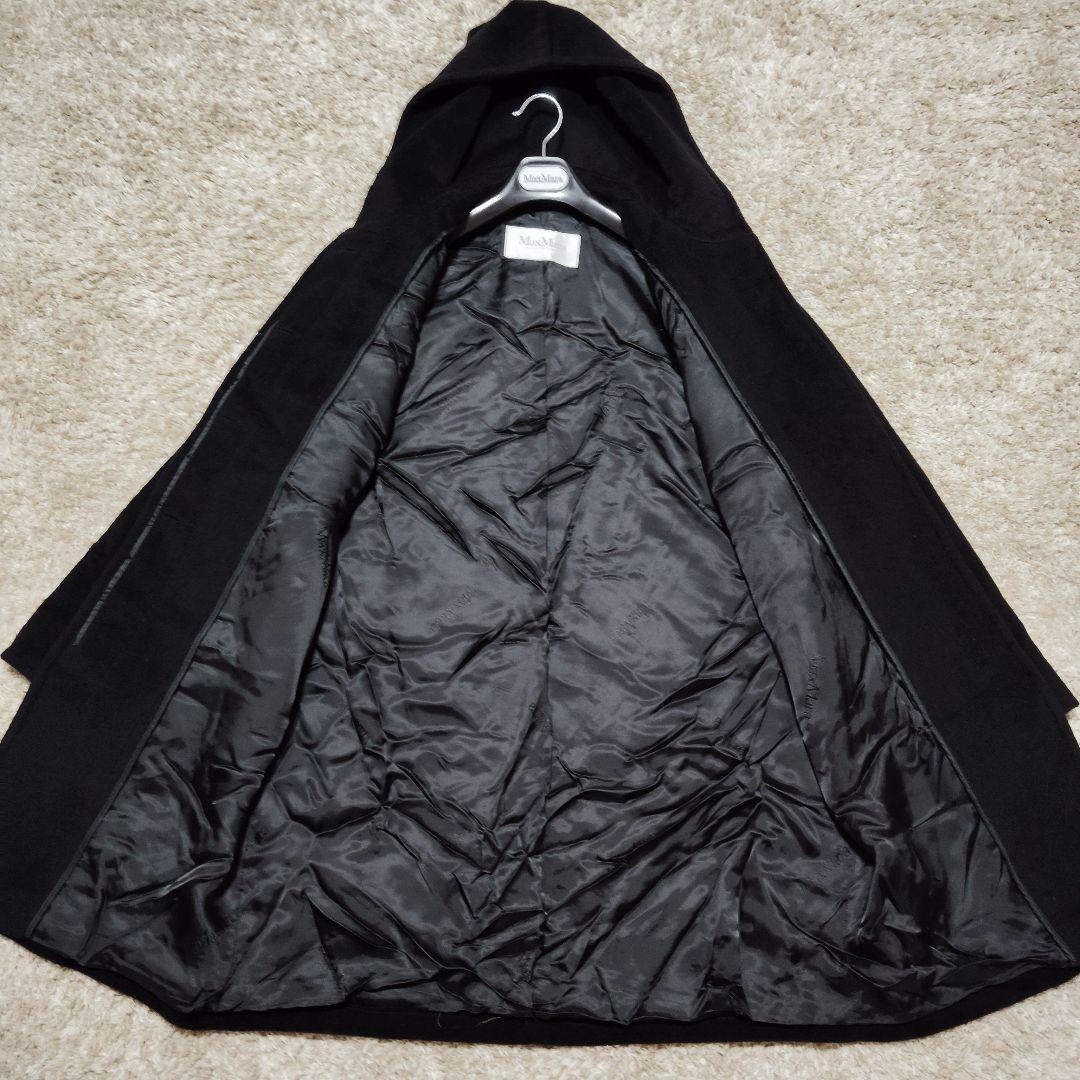 美品 MaxMara ロングコート カシミア 黒 フード 現行タグ S ロング丈